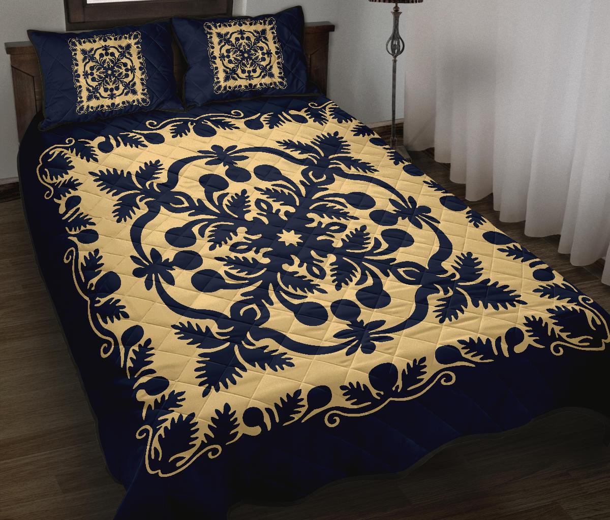 Hawaii Quilt Bed Set Royal Pattern - Indigo - Polynesian Pride