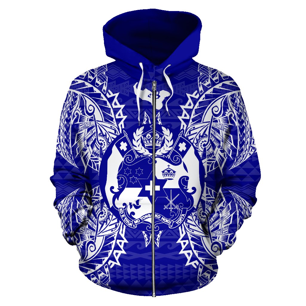 Tonga Polynesian All Over Zip up Hoodie Map Blue - Polynesian Pride