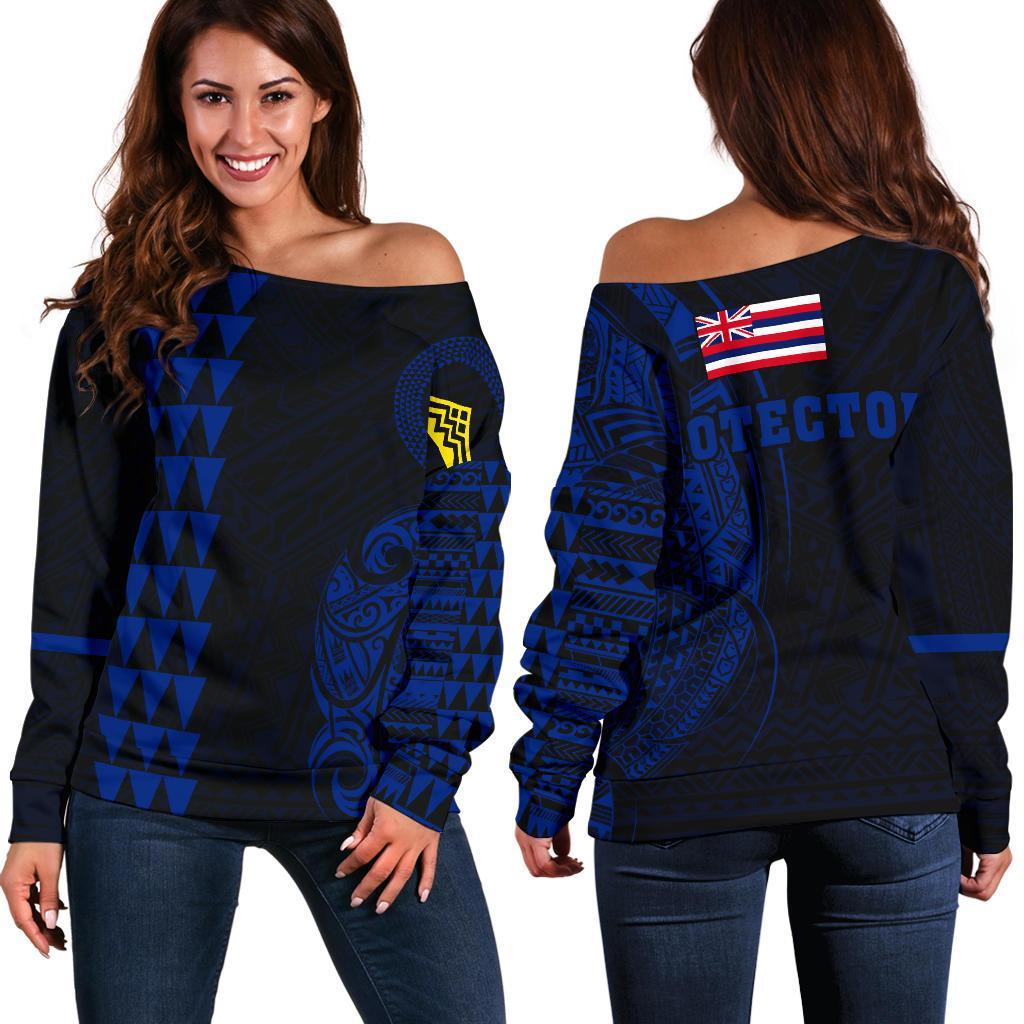 Hawaii Mauna Kea Polynesian Women's Off Shoulder Sweater - Blue Blue - Polynesian Pride