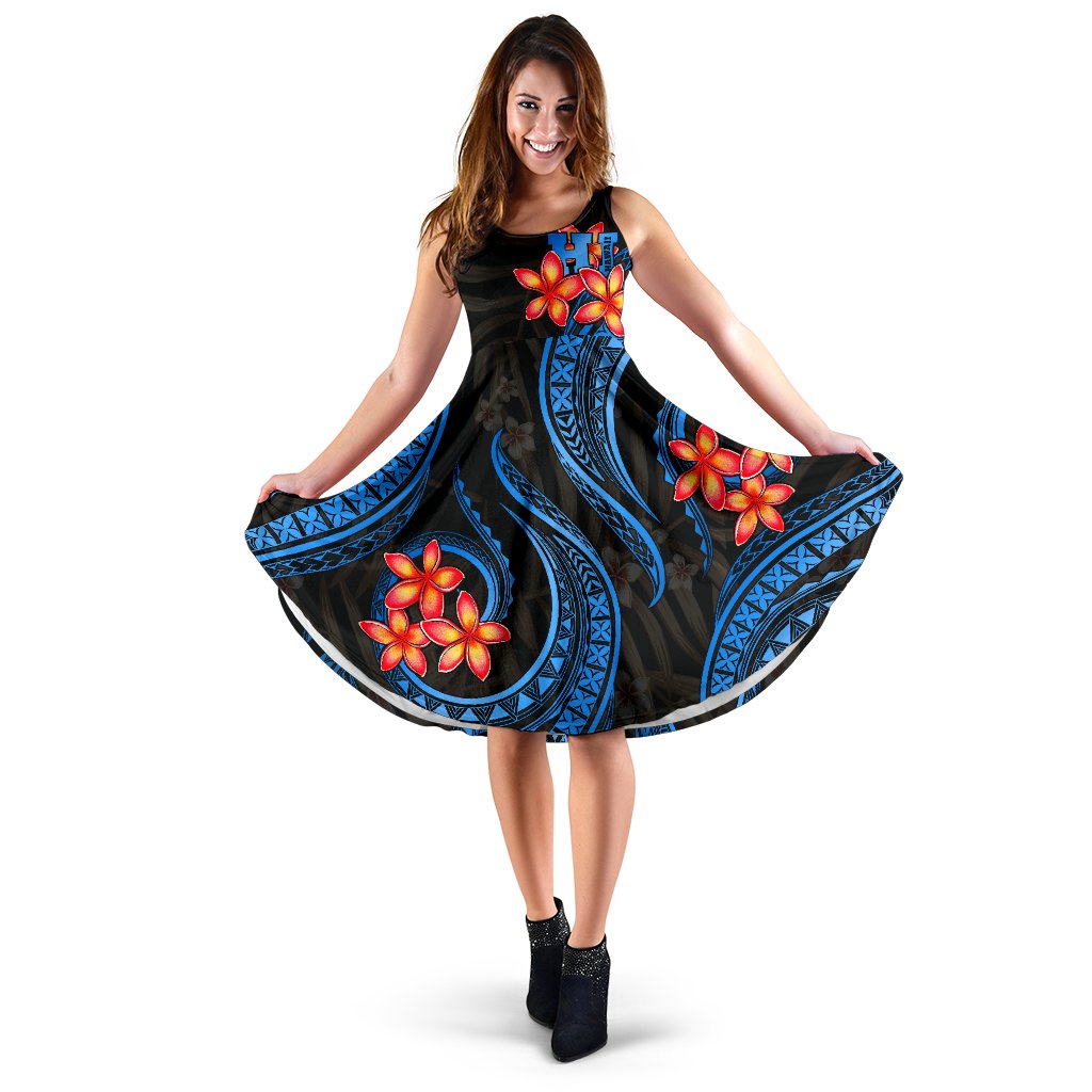 Polynesian Hawaii Midi Dress - Blue Plumeria Women BLUE - Polynesian Pride