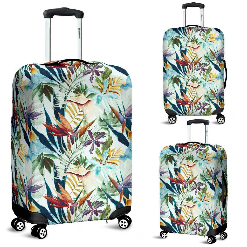 Tropical Flower Plant And Leaf Pattern Luggage Cover White - Polynesian Pride