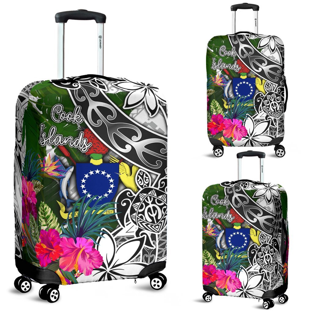 Cook Islands Luggage Covers White - Turtle Plumeria Banana Leaf White - Polynesian Pride