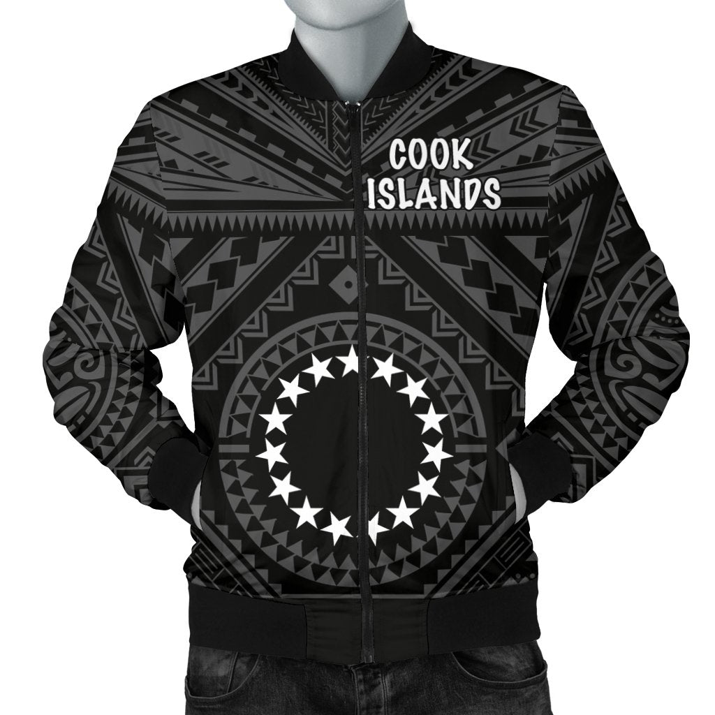 Cook Island Men's Bomber Jacket - Seal With Polynesian Tattoo Style ( Black) Black - Polynesian Pride