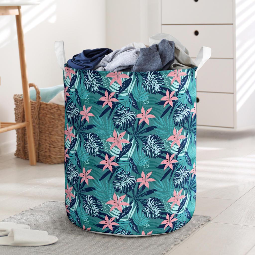 Hawaii Tropical Monstera Leaf Blue Hawaii Laundry Basket AH Laundry Basket - 1 One Size Blue - Polynesian Pride