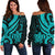 Palau Women's Off Shoulder Sweater - Turquoise Tentacle Turtle Turquoise - Polynesian Pride