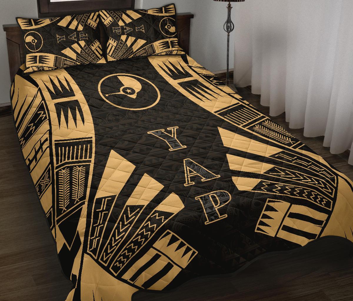 Yap Quilt Bed Set - Yap Flag Polynesian Yellow Tattoo Style - Polynesian Pride