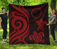 Cook Islands Premium Quilt - Red Tentacle Turtle Art - Polynesian Pride