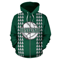 Polynesian Hawaii Zip up Hoodie Volleyball Hawaiian Pattern Green - Polynesian Pride