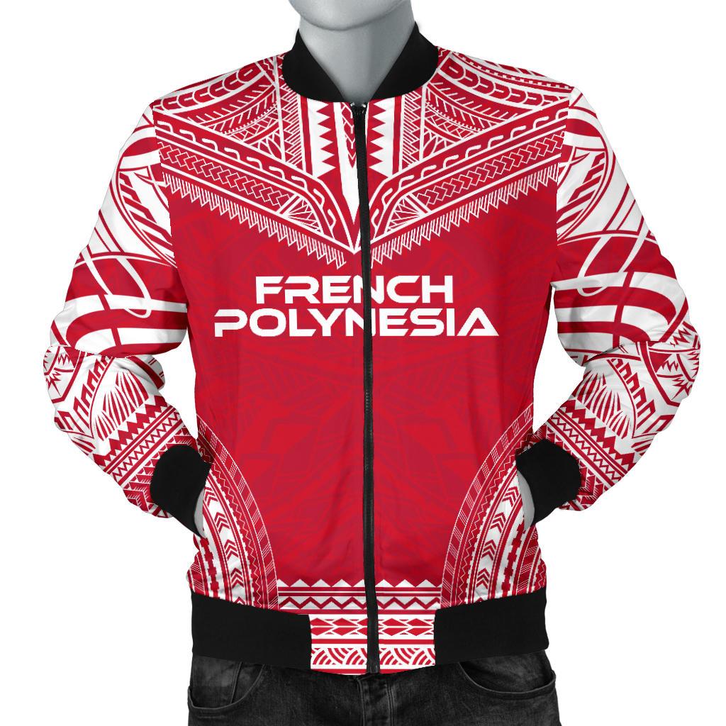 French Polynesia Flag Polynesian Chief Men's Bomber Jacket Red - Polynesian Pride