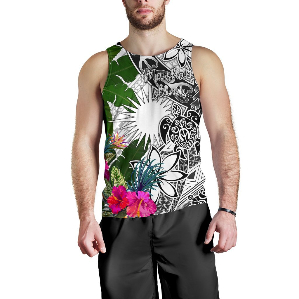 Marshall Islands Men's Tank Top White - Turtle Plumeria Banana Leaf - Polynesian Pride