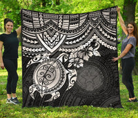 Northern Mariana Islands Polynesian Premium Quilt - Northern Mariana Islands Seal & White Turtle Hibiscus - Polynesian Pride