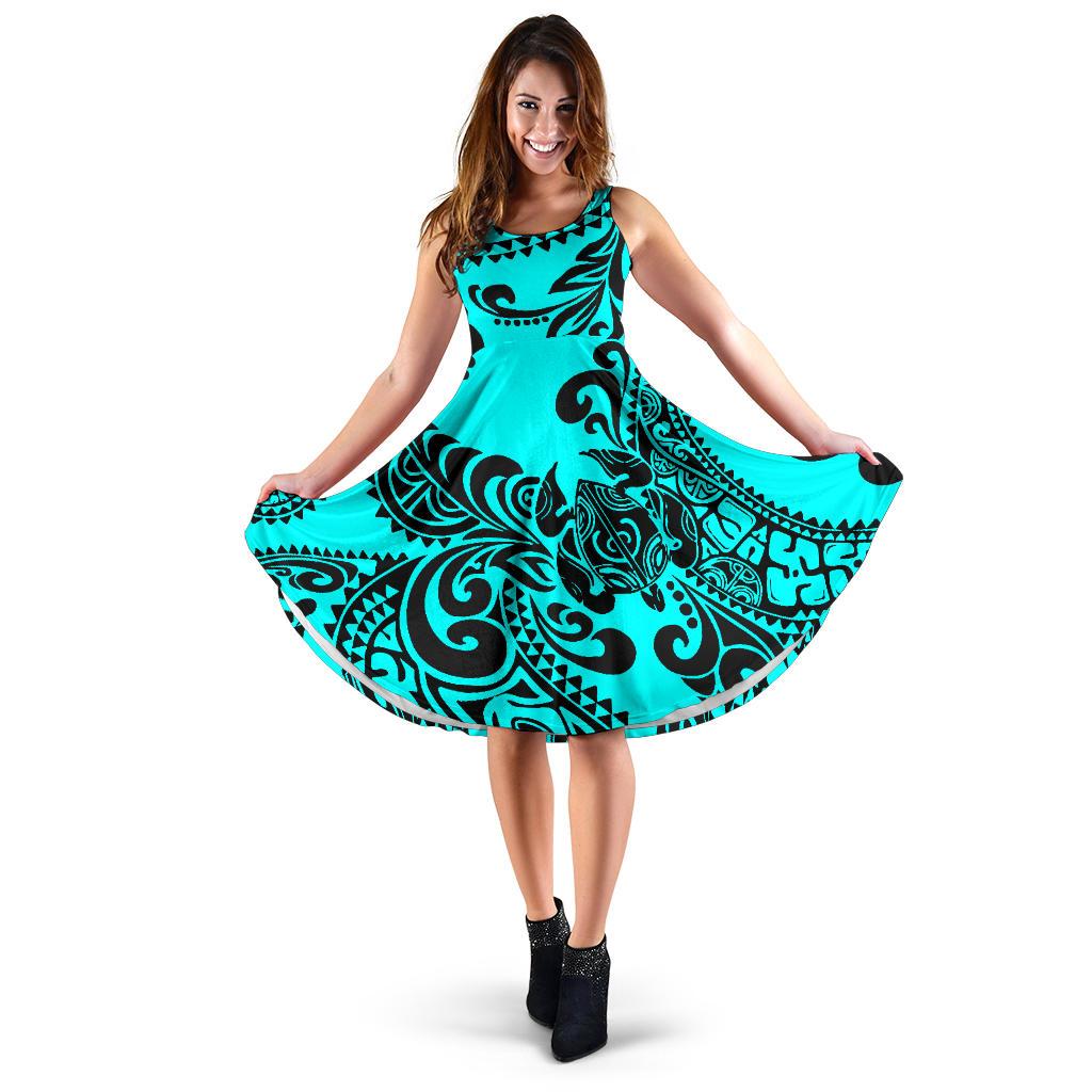 Polynesian Midi Dress - Cyan Turtle Women Cyan - Polynesian Pride