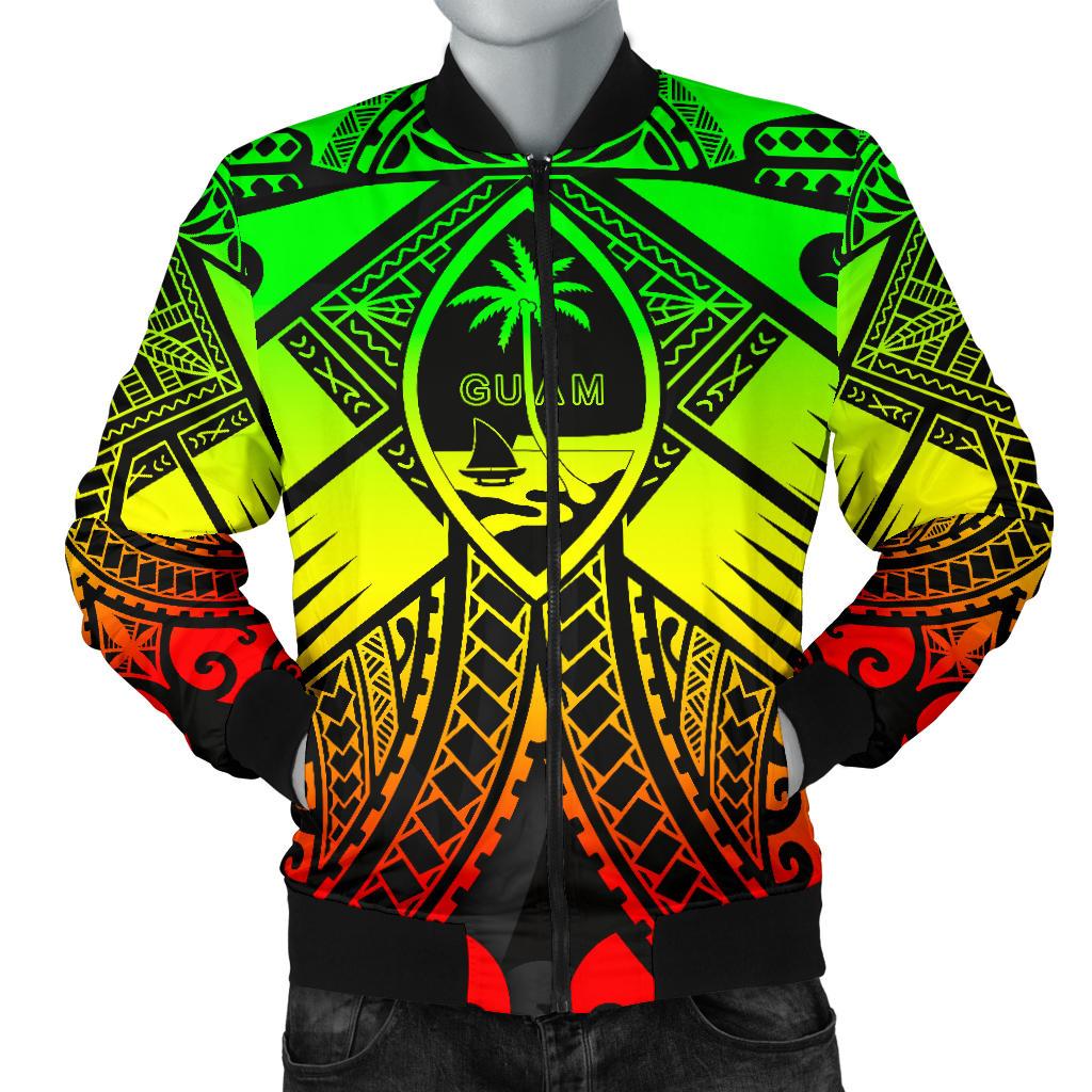 Guam Polynesian Men's Bomber Jacket - Guam Reggae Seal with Polynesian Tattoo Reggae - Polynesian Pride