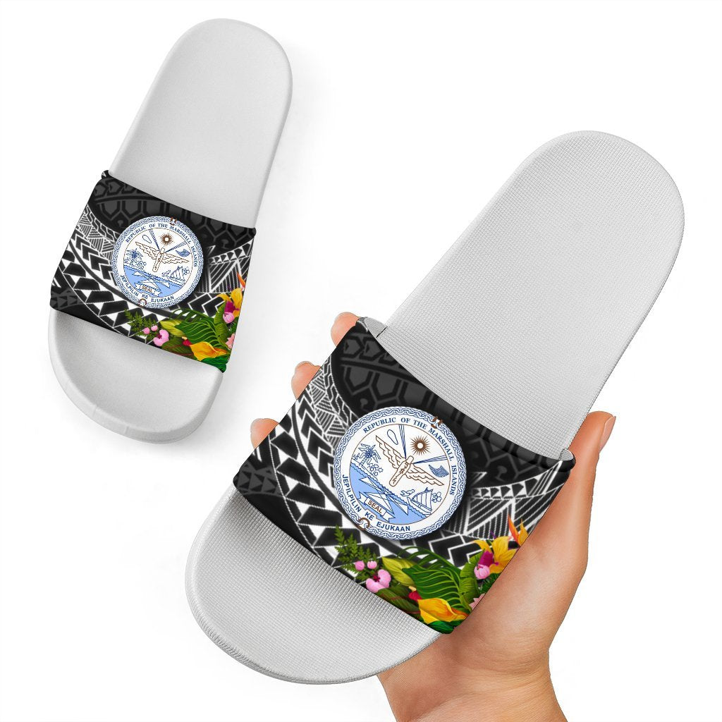 Marshall Islands Slide Sandals - Seal Spiral Polynesian Patterns White - Polynesian Pride