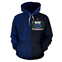 Samoa Hoodie Samoa Coat of Arms Polynesian Tattoo Style Blue - Polynesian Pride