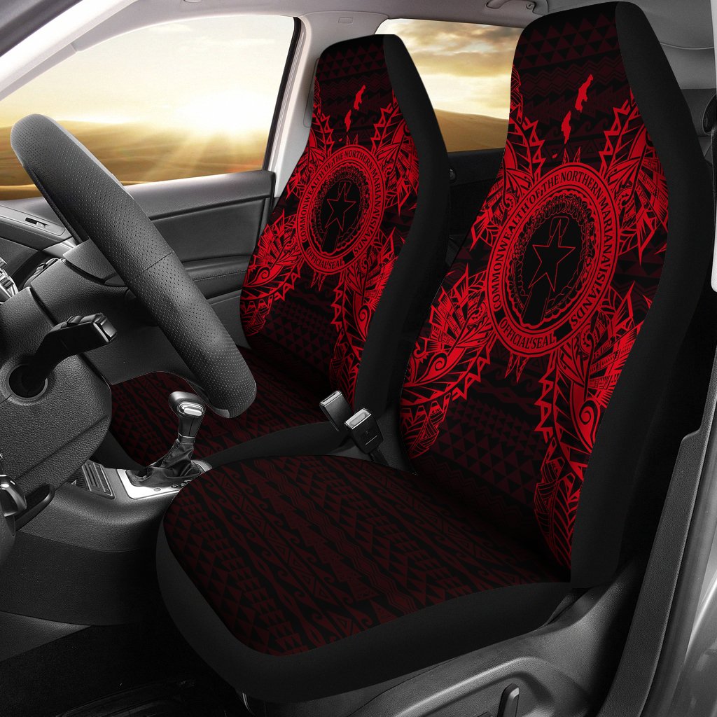 Northern Mariana Islands Car Seat Cover - C N M I Seal Map Red Universal Fit Red - Polynesian Pride