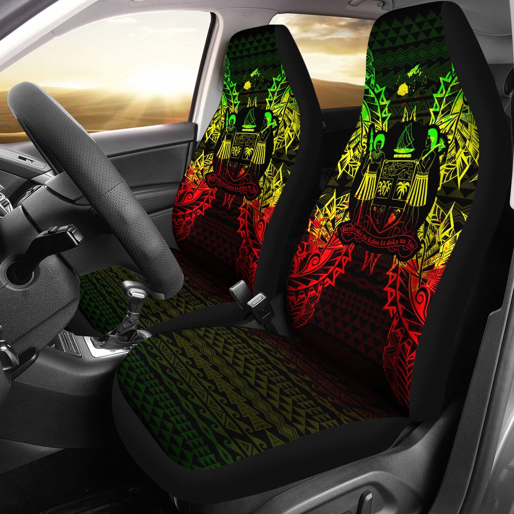 Fiji Car Seat Cover - Fiji Coat Of Arms Map Reggae Universal Fit Reggae - Polynesian Pride