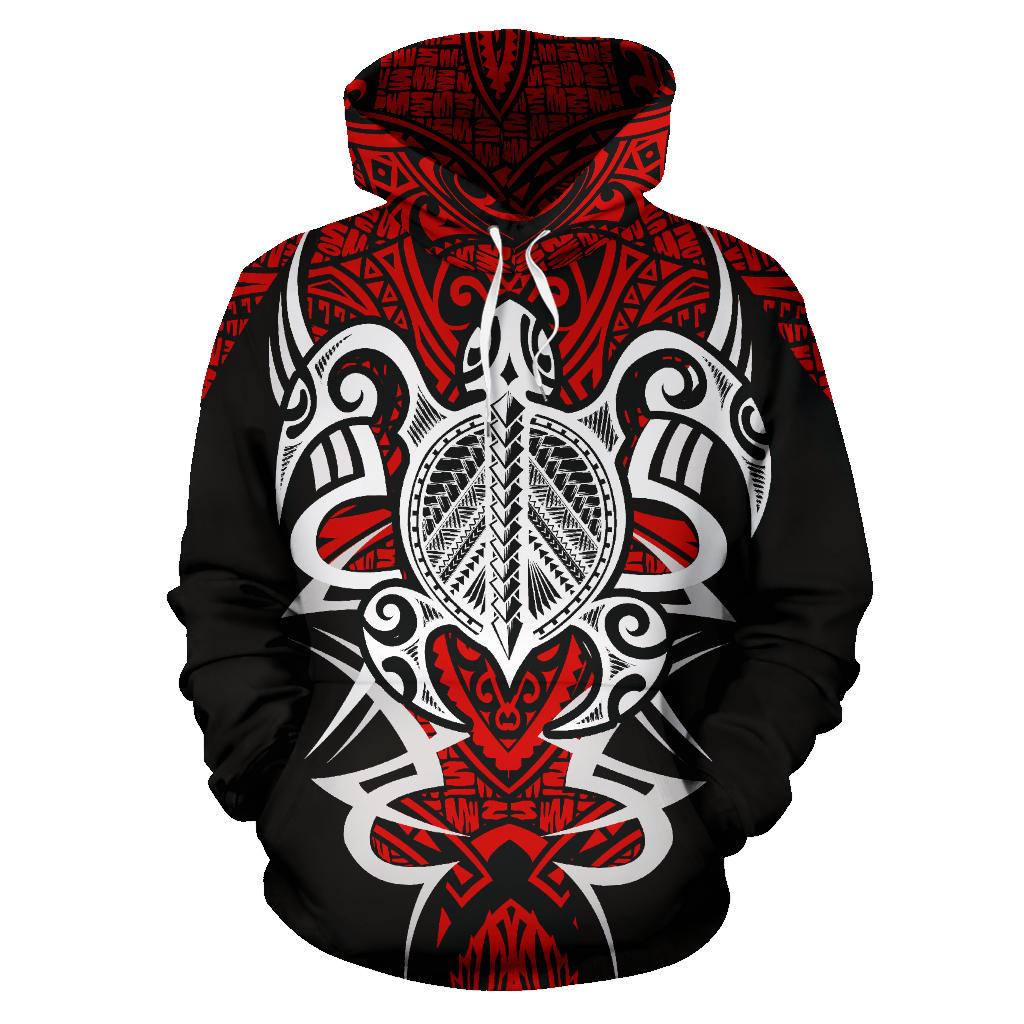 Hawaii Turtle Tribal Red Hoodie Armor Style - Polynesian Pride