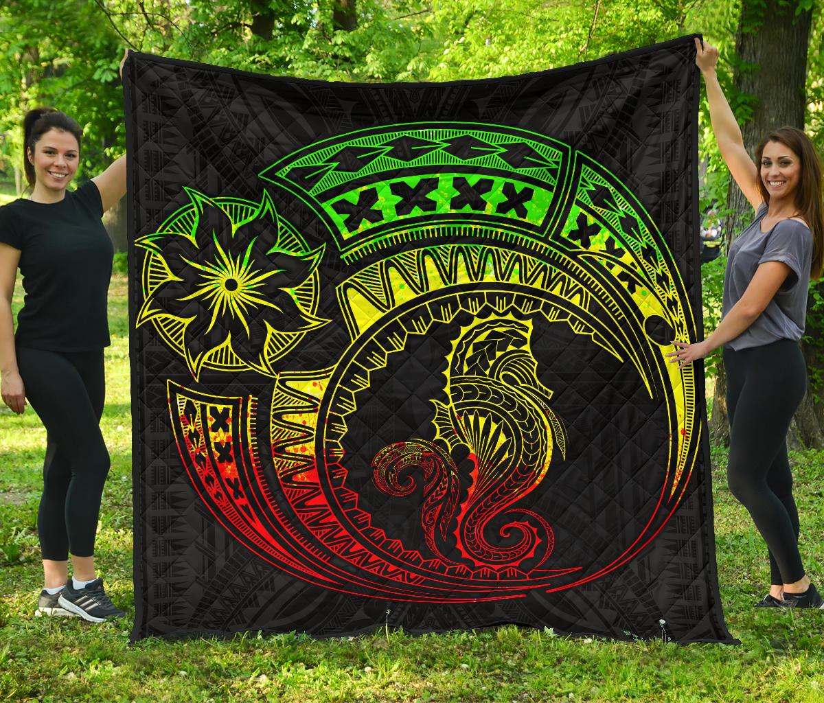 Polynesian Quilt - Polynesian Reggae Seahorse Tattoo - Polynesian Pride