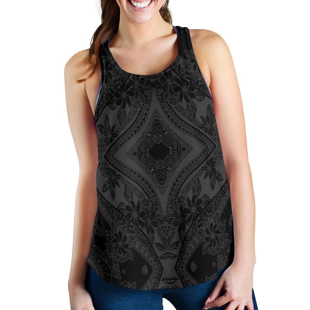 Polynesian Plumeria Mix Gray Black Women's Racerback Tank Top Gray - Polynesian Pride