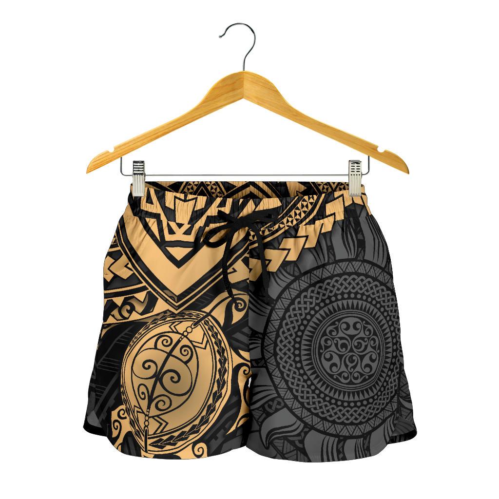 Polynesian Shorts (Women) - Polynesian Golden Turtle Women Golden - Polynesian Pride