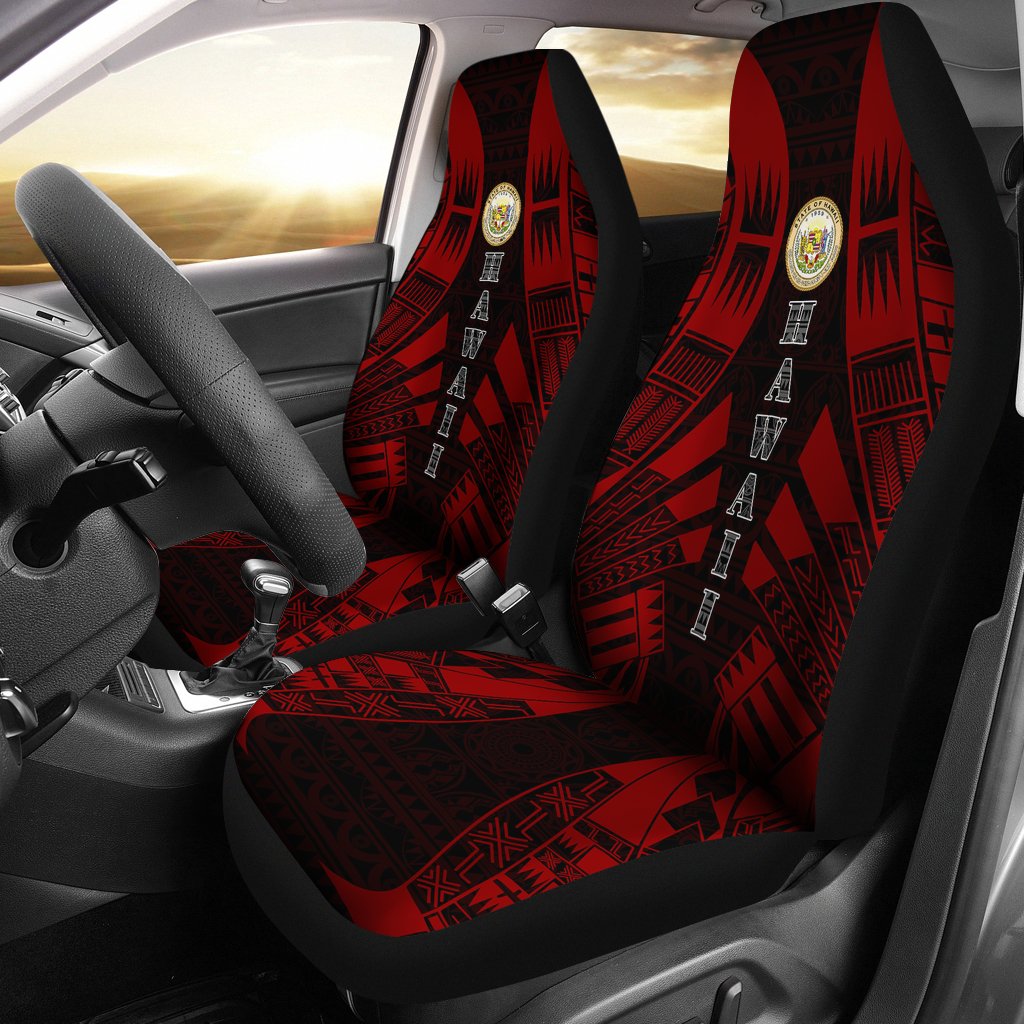 Hawaii Car Seat Covers - Hawaii Seal Polynesian Tattoo Red Universal Fit Red - Polynesian Pride