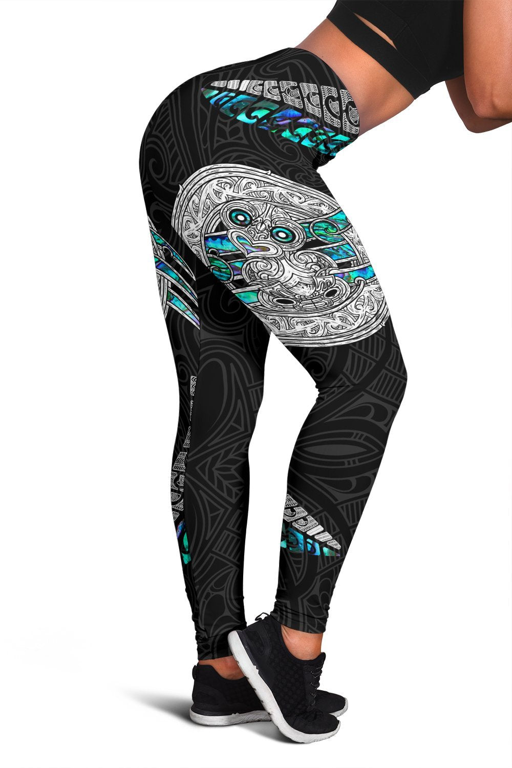 Maori New Zealand Women's Leggings Hei Tiki Sport Style Black - Polynesian Pride