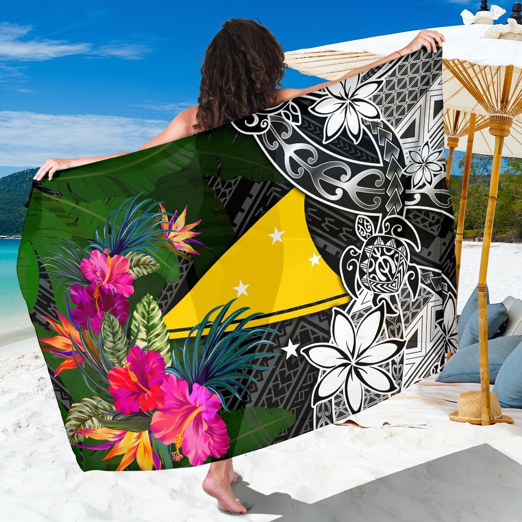 Tokelau Sarong - Turtle Plumeria Banana Leaf Sarong One Size Black - Polynesian Pride