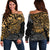 Samoa Polynesian Off Shoulder Sweater (Women) - Gold Turtle Flowing Gold - Polynesian Pride