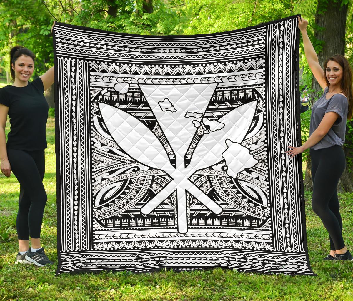 Hawaii Polynesian Kanaka Maoli Premium Quilt White White - Polynesian Pride