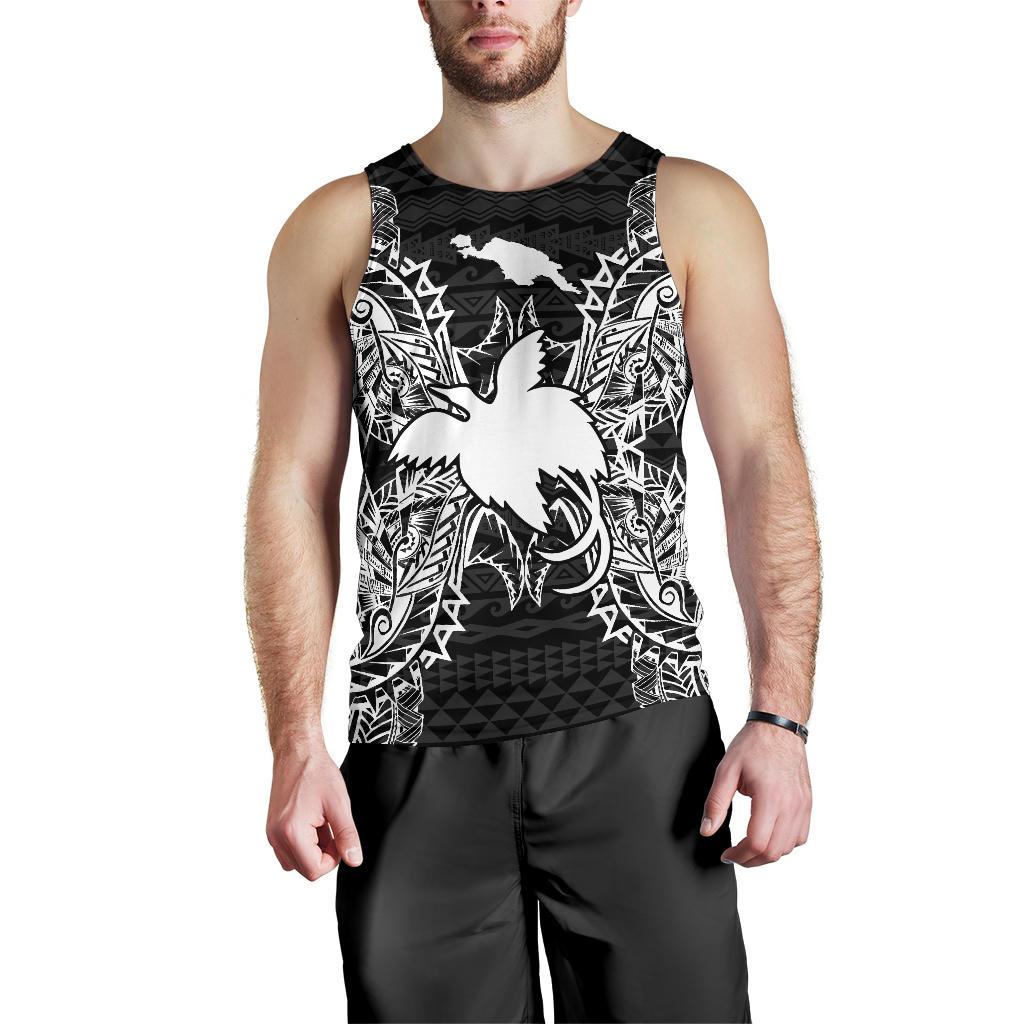 Papua New Guinea Polynesian Men Tank Top Map Black Black - Polynesian Pride