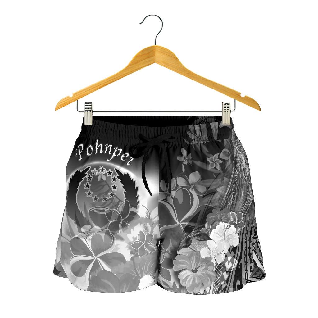 Pohnpei Women's Shorts - Humpback Whale with Tropical Flowers (White) Women White - Polynesian Pride