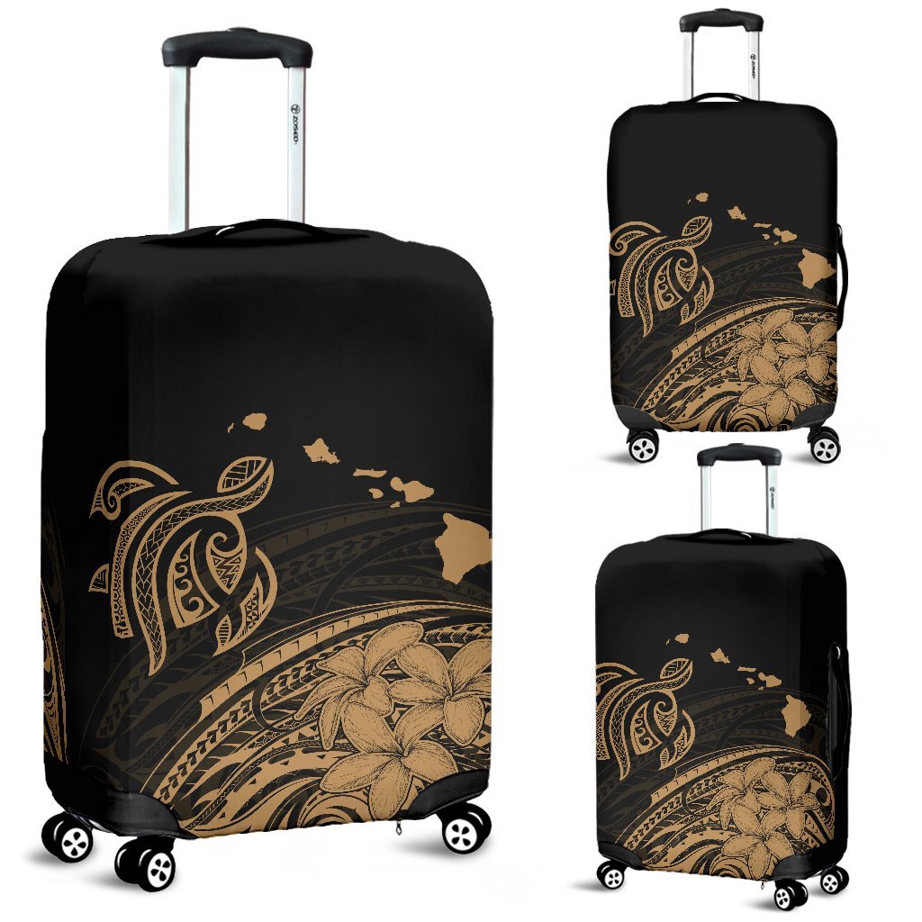 Hawaii Map Plumeria Polynesian Large Gold Turtle Luggage Covers Gold - Polynesian Pride