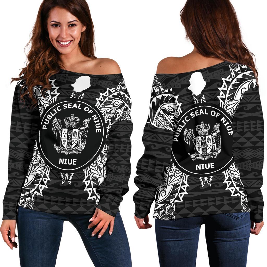 Niue Polynesian Shoulder Sweater Map Black Black - Polynesian Pride
