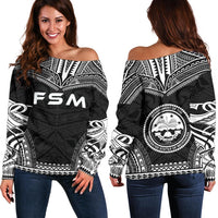 Federated States Of Micronesia Polynesian Chief Women's Off Shoulder Sweater - Black Version Black - Polynesian Pride