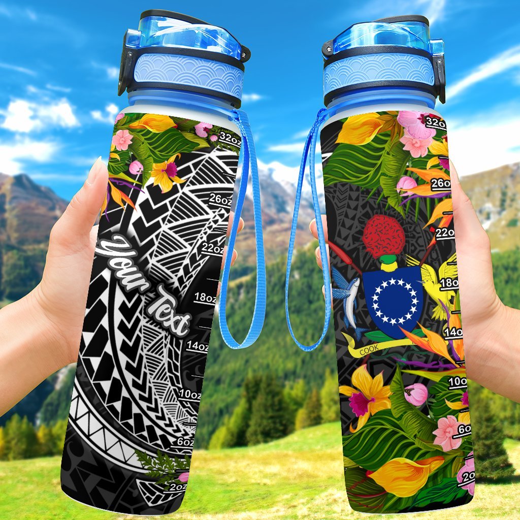 Cook Islands Custom Personalised Hydro Tracking Bottle - Seal Spiral Polynesian Patterns Hydro Tracking Bottle - Cook Islands 32oz Large Black - Polynesian Pride