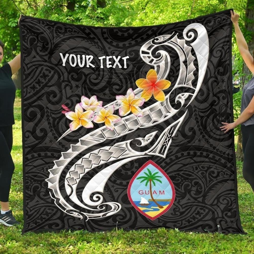 Guam Personalised Premium Quilt - Guam Seal Polynesian Patterns Plumeria (Black) Black - Polynesian Pride