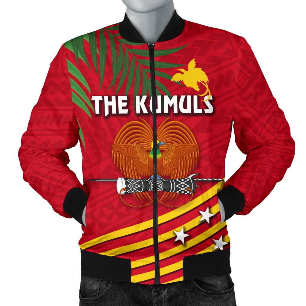 Papua New Guinea Rugby Men Bomber Jacket Coconut Leaves - The Kumuls Red - Polynesian Pride