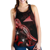 Tokelau Polynesian Women Tank Top - Turtle With Blooming Hibiscus Red - Polynesian Pride