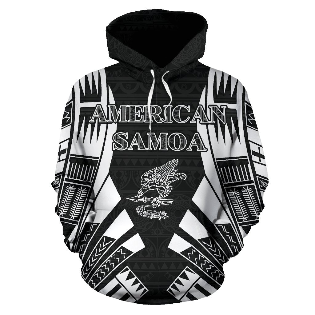 American Samoa All Over Hoodie Tattoo White Version - Polynesian Pride