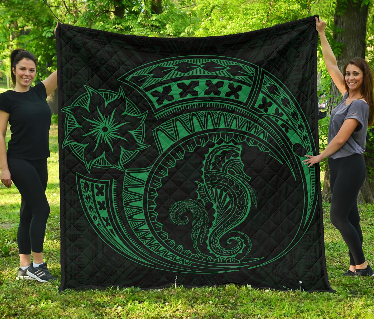 Polynesian Quilt - Polynesian Green Seahorse Tattoo Green - Polynesian Pride