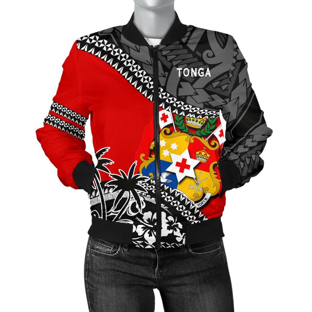 Tonga Women'S Bomber Jacket Polynesian Style Fall In The Wave Red - Polynesian Pride