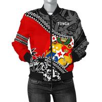 Tonga Women'S Bomber Jacket Polynesian Style Fall In The Wave Red - Polynesian Pride