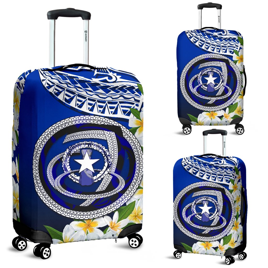 Northern Mariana Islands Luggage Covers - Polynesian Plumeria Pattern Blue - Polynesian Pride
