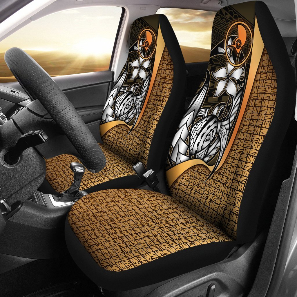 Yap Micronesian Car Seat Covers Gold - Turtle With Hook Universal Fit Gold - Polynesian Pride