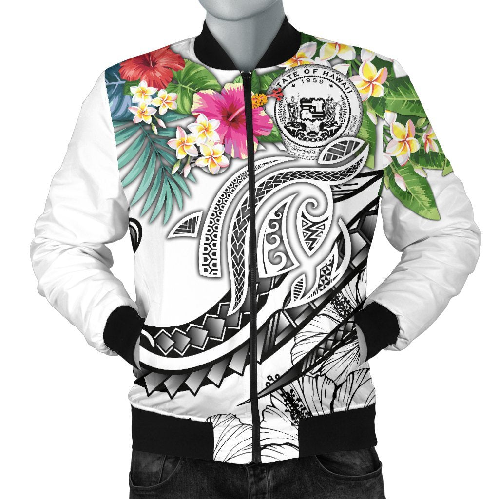 Polynesian Hawaii Men's Bomber Jacket - Summer Plumeria (White) White - Polynesian Pride