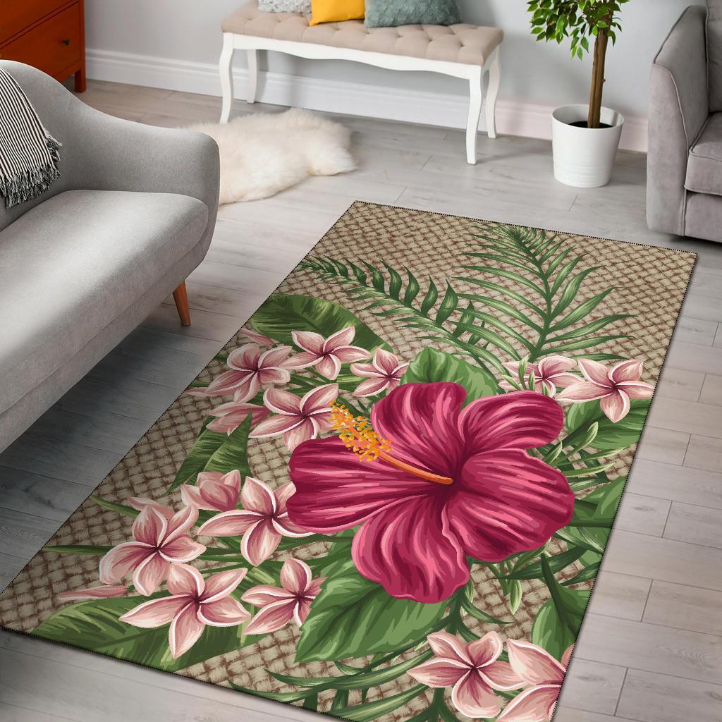 Lauhala Hibiscus Area Rug AH Black - Polynesian Pride