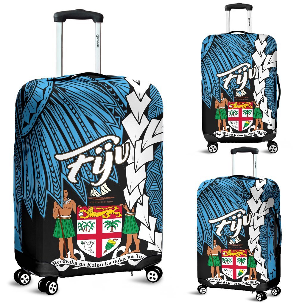 Fiji Polynesian Luggage Covers - Tribal Wave Tattoo Flag Style Blue - Polynesian Pride