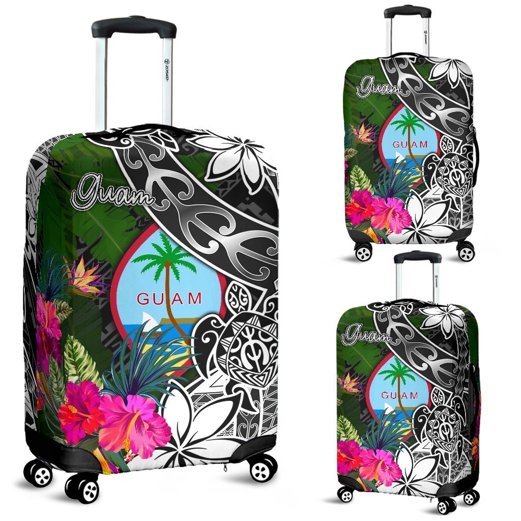 Guam Luggage Covers - Turtle Plumeria Banana Leaf Black - Polynesian Pride