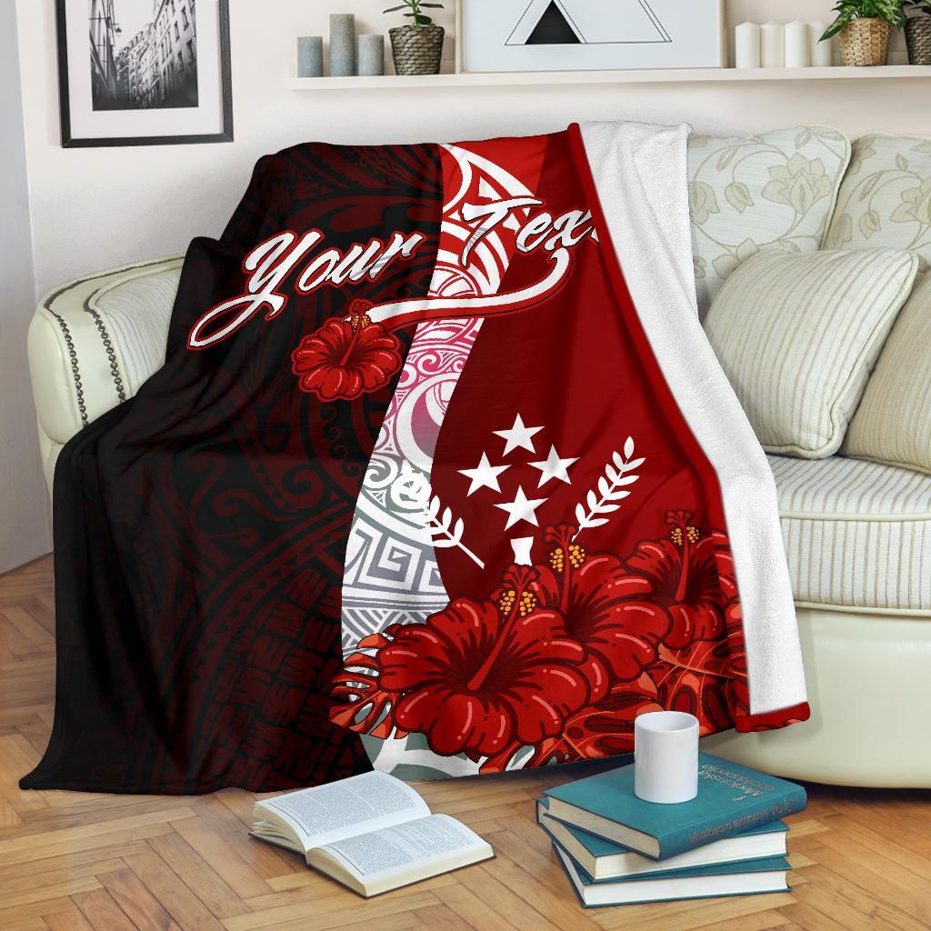 Kosrae Micronesia Custom Personalised Premium Blanket - Coat Of Arm With Hibiscus White - Polynesian Pride